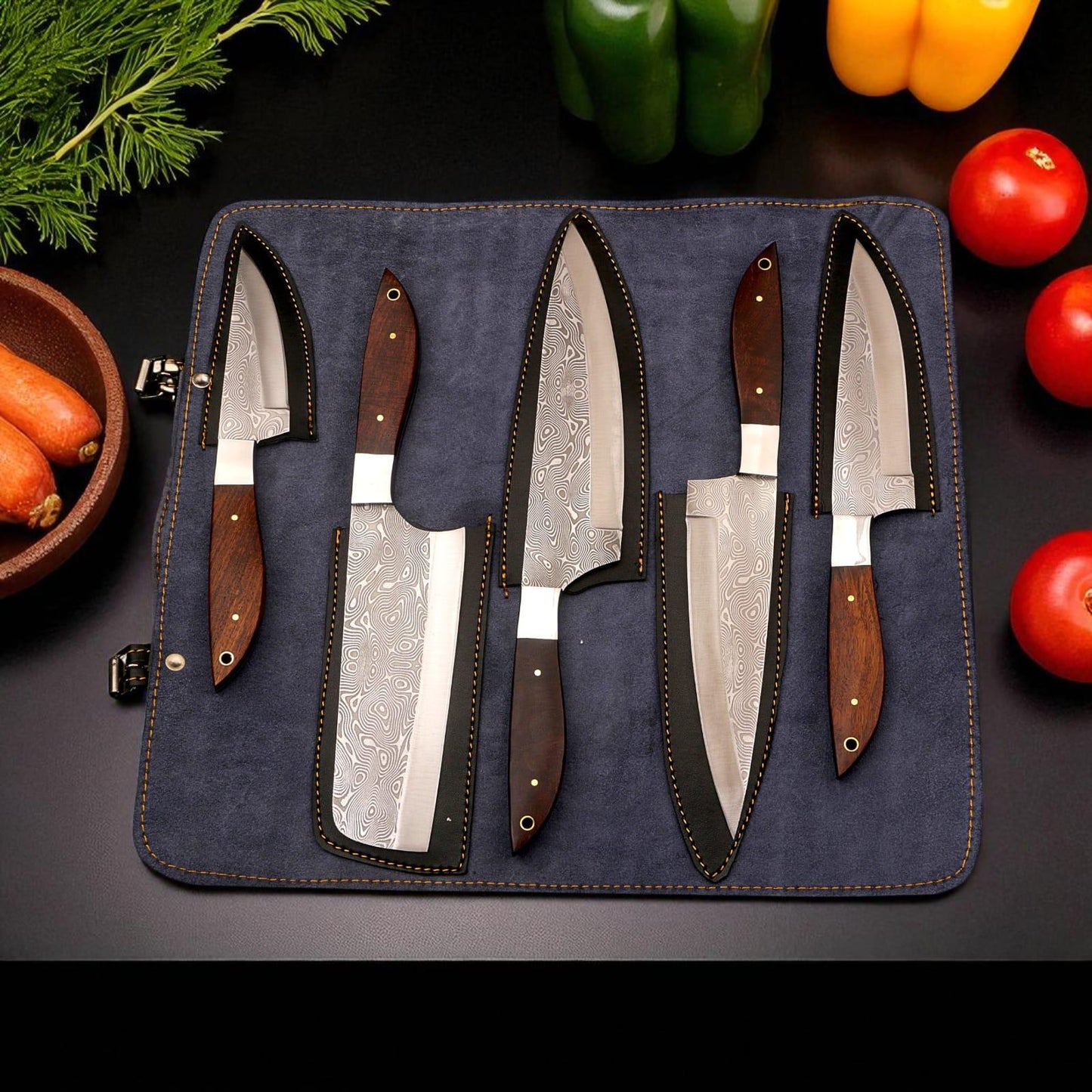Chef Knife Set Stainless Steel-Damascus Pattern Design Etch