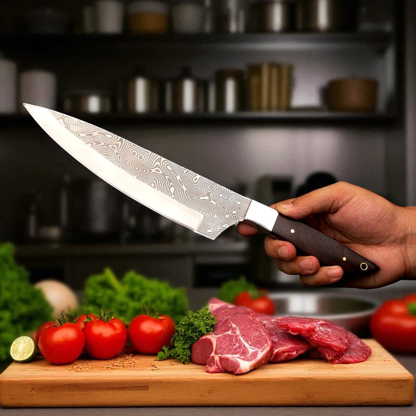 Chef Knife Set Stainless Steel-Damascus Pattern Design Etch