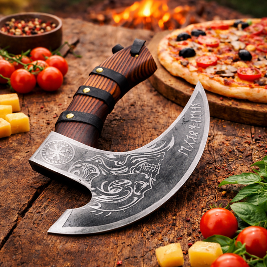 Handmade Pizza Axe – Viking Gift Axe Style with Leather Sheath